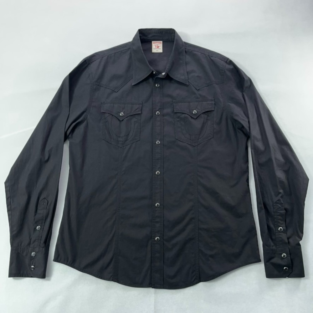 True Religion Pearl Snap Shirt Men 3XL Black‎ Western Long Sleeve